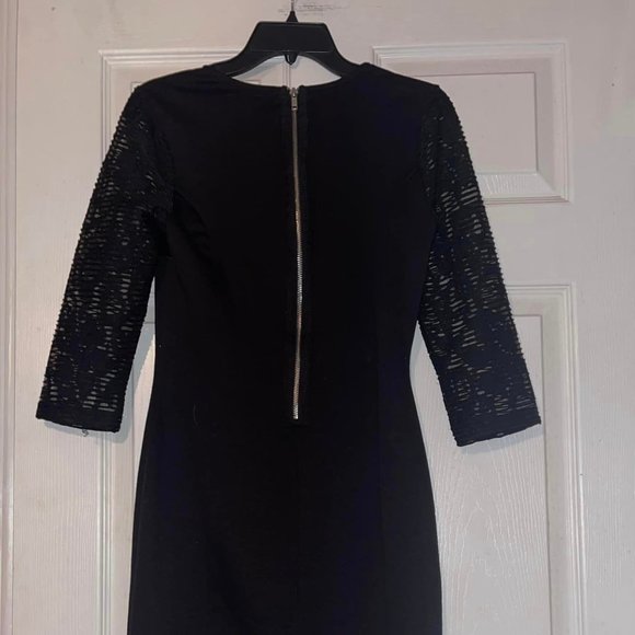 WOMENS size M~ BLACK LACE FAUX LEATHER INSERTS~ 3/4 SLEEVE~ BODYCON  .. - Picture 7 of 9